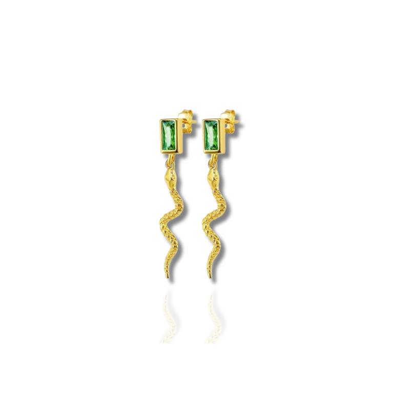 Levoire | Boucles D'Oreilles Serpent Élégantes Avec Zircon Or Vert
