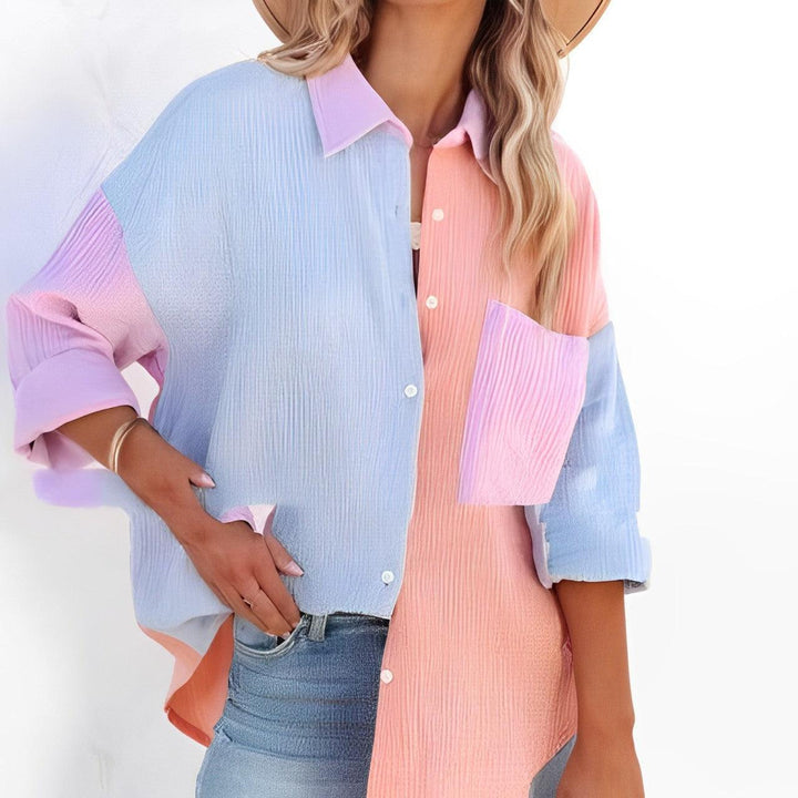Levoire | Chemise Colorblock Avec Fermeture À Boutons Pour Femmes Orange