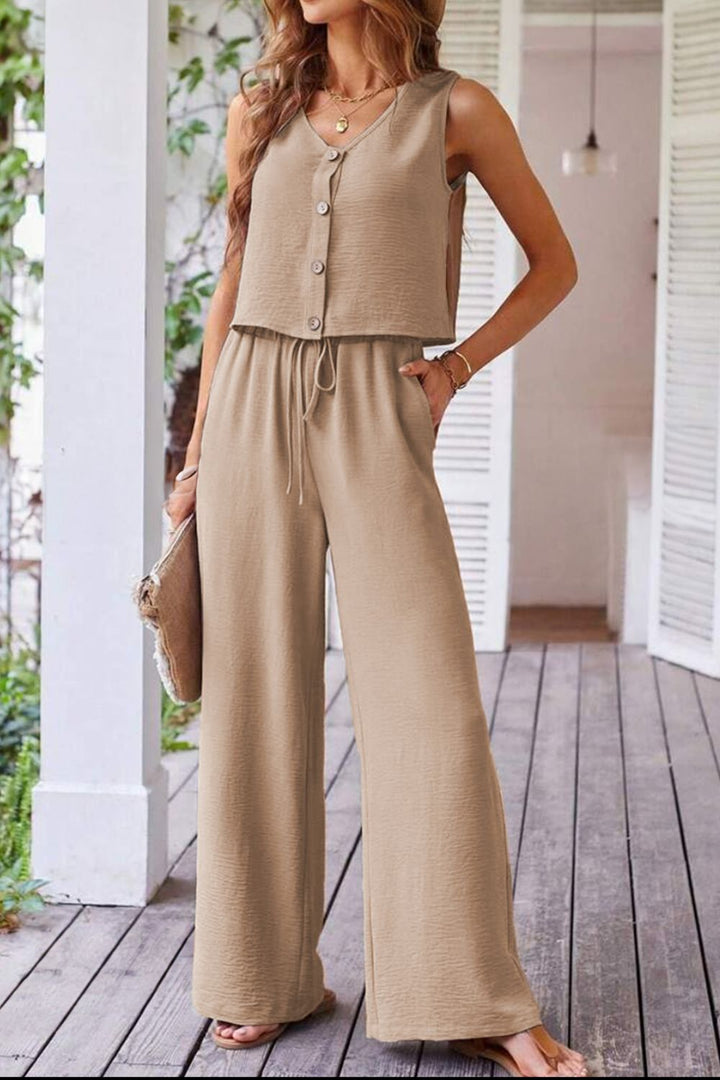 Levoire | Chemise Boutonnée Gilet & Pantalons Amples À Cordon Chic & Sans Effort Style