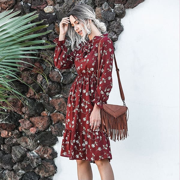 Levoire | Robe Chiffon Motif Floral Rouge