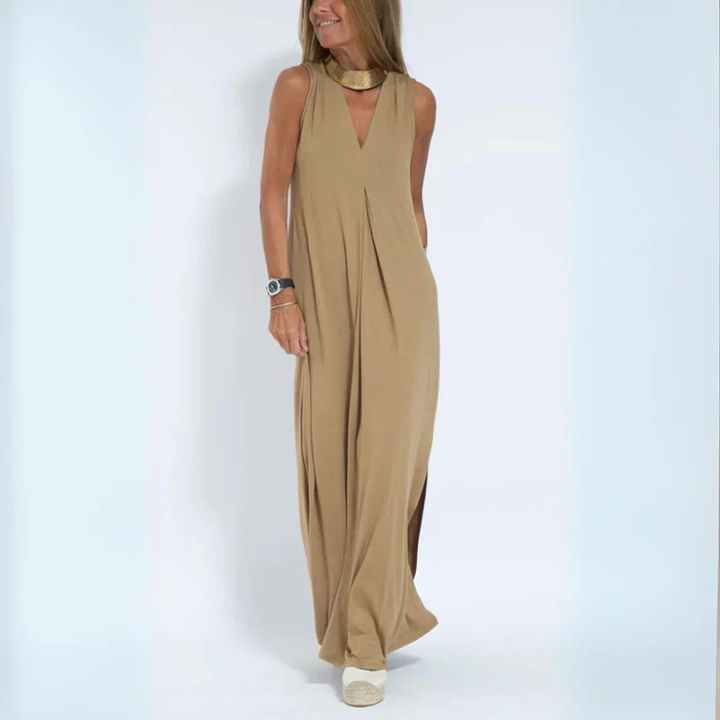 Levoire | Robe maxi minimaliste pour des soirées d'été détendues Braun