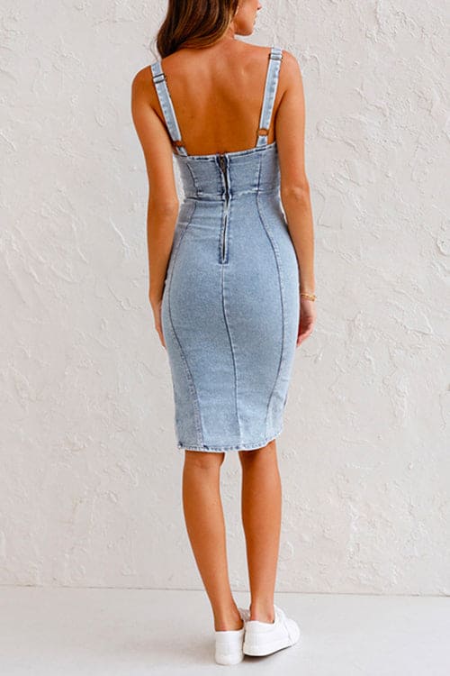Levoire | Robe Cami Bodycon En Denim Avec Encolure U