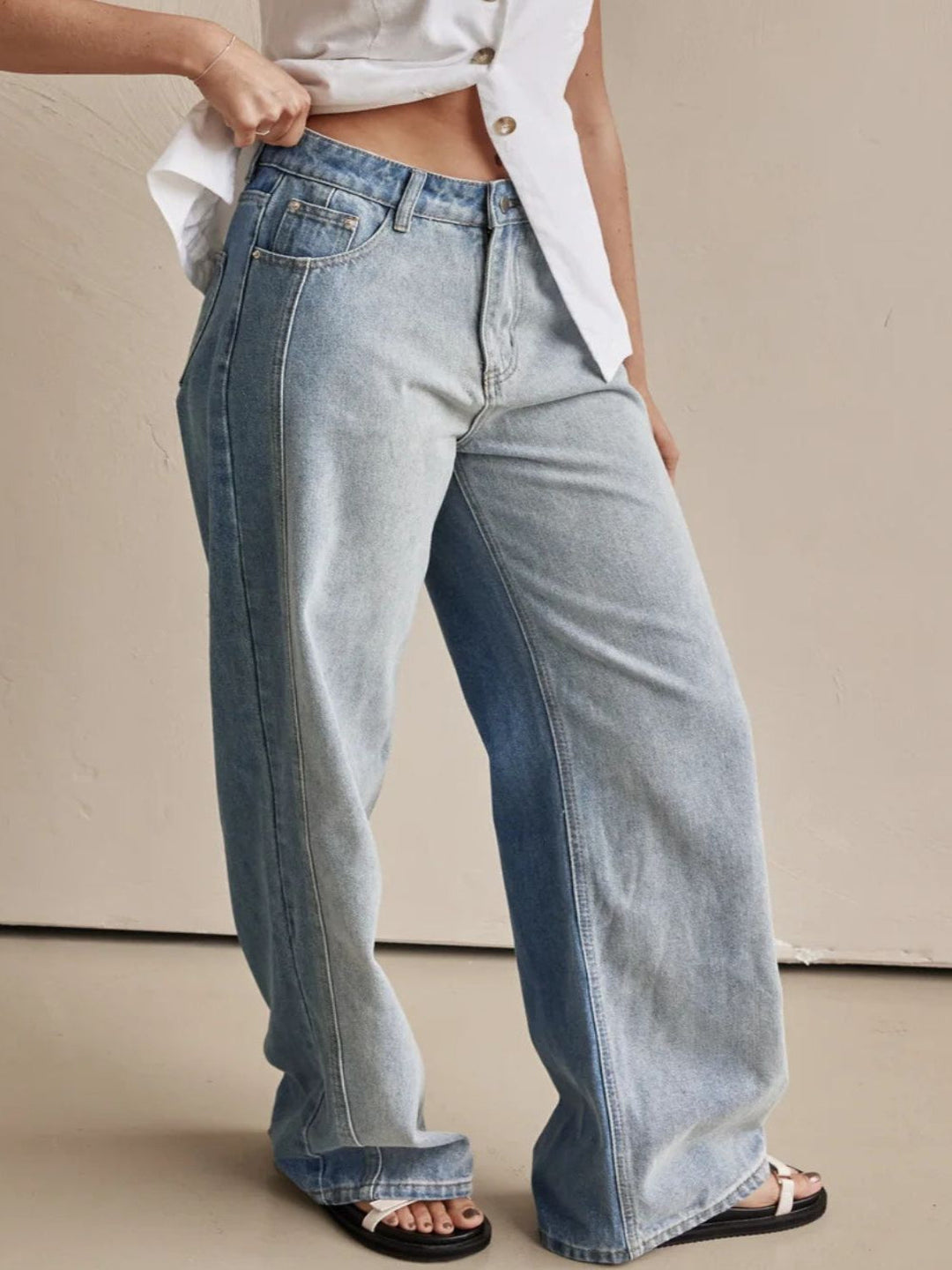 Levoire | Femme Contrast Coupe Droite Jeans Avec Poches