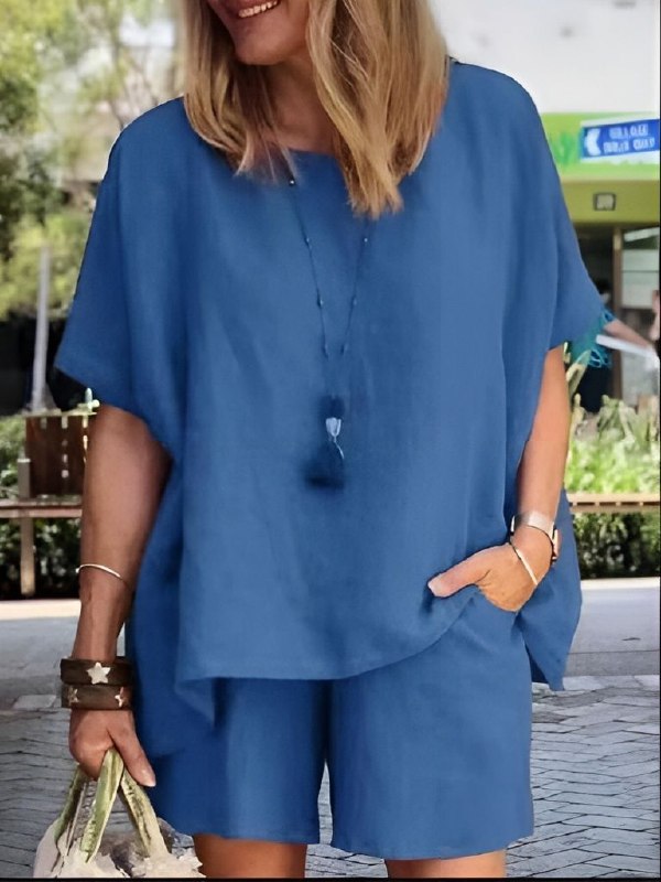 Levoire | Ensemble À Manches Courtes Confortable Bleu