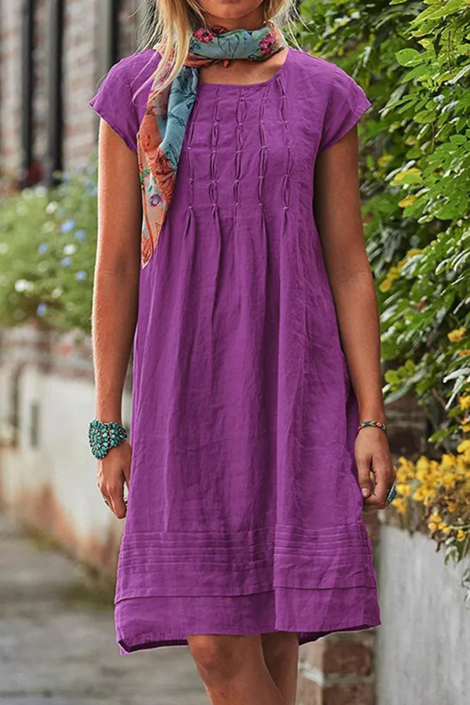 Levoire | Robe décontractée à manches courtes et col en U en patchwork uni Violet