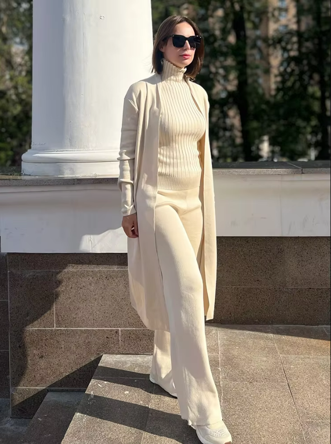 Levoire | Ensemble Tricot De 3 Pièces - Pull, Pantalon Ample, Cardigan