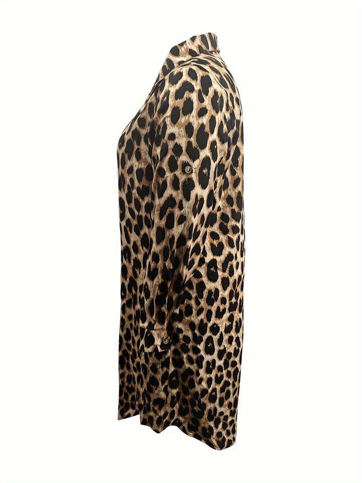 Levoire | Robe Chemise À Imprimé Léopard Décontractée À Manches Longues