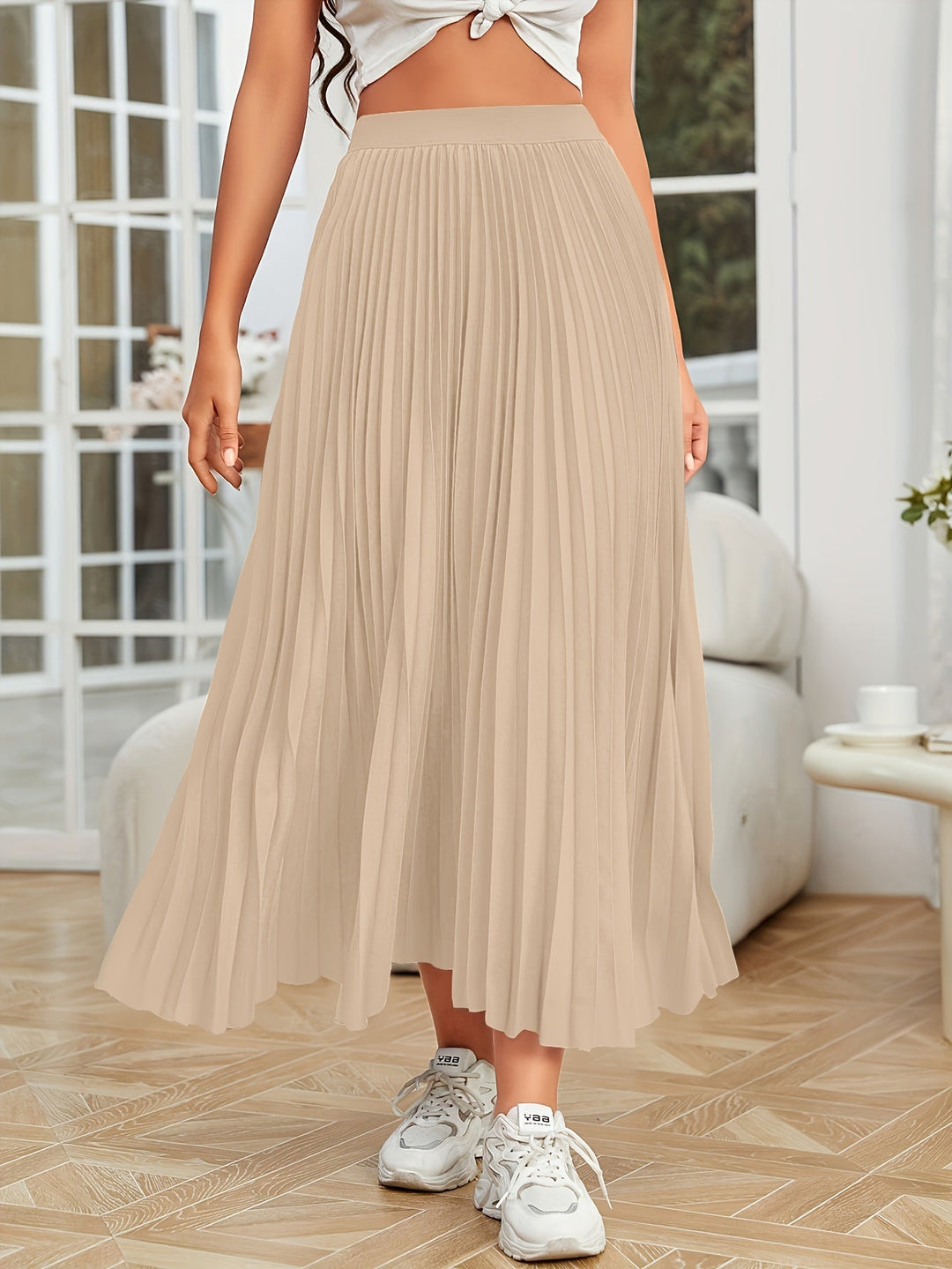 Levoire | Plissé Uni Boucle Coupe Jupe Abricot