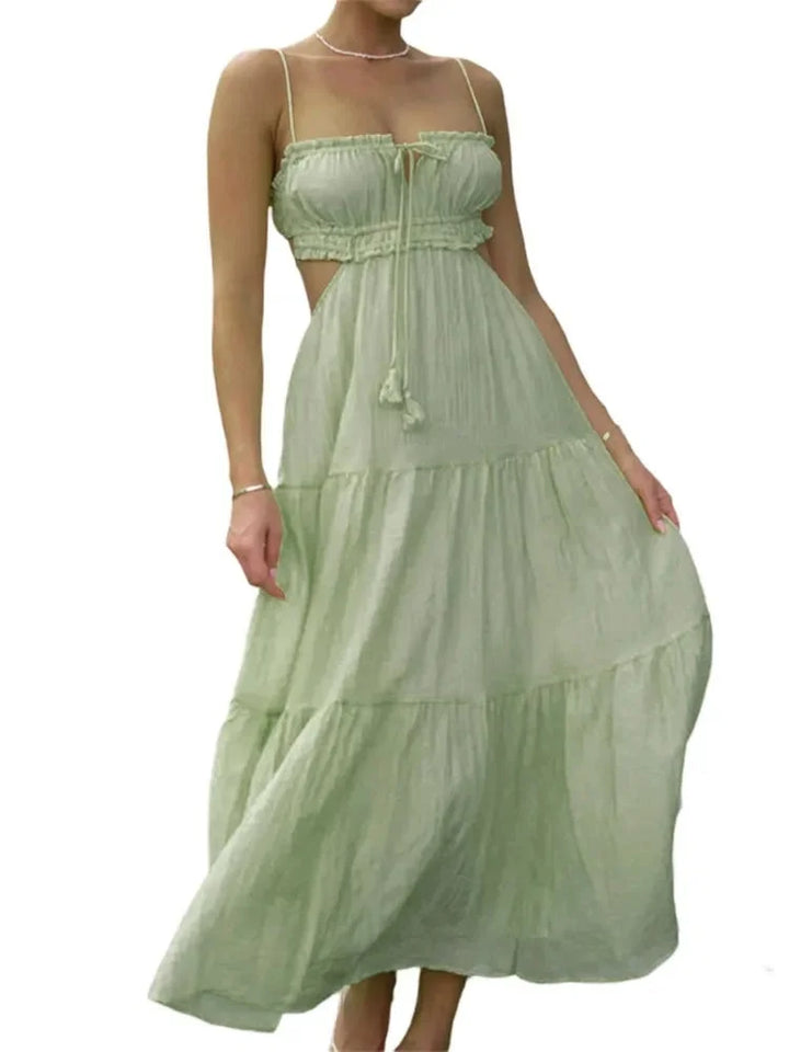 Levoire | Robe longue sans manches pour femme avec coutures et volants