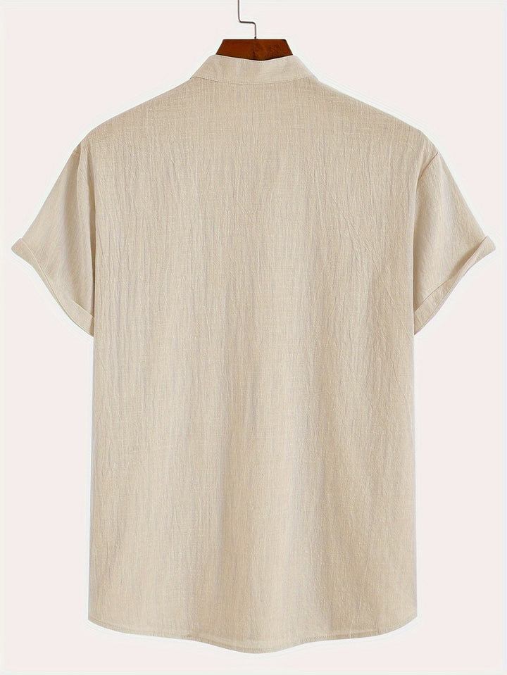 Levoire | T-Shirt Henley À Manches Courtes Unies Avec Col En V Profond
