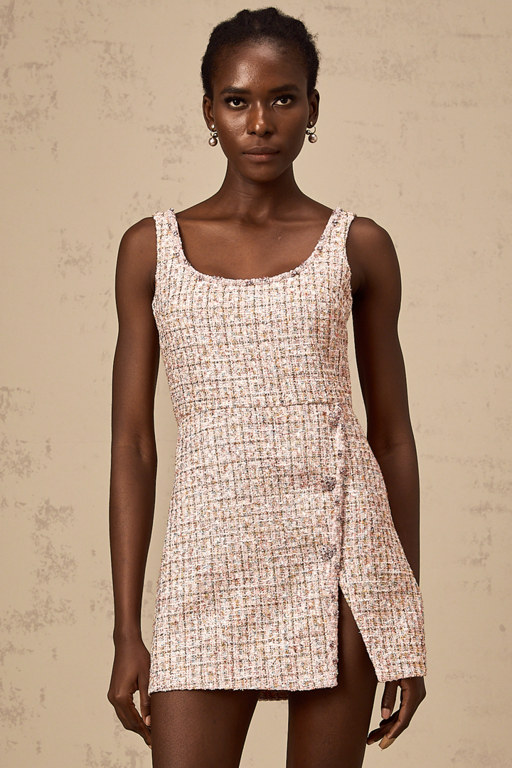 Levoire | Robe Mini En Tweed Rose Décorée
