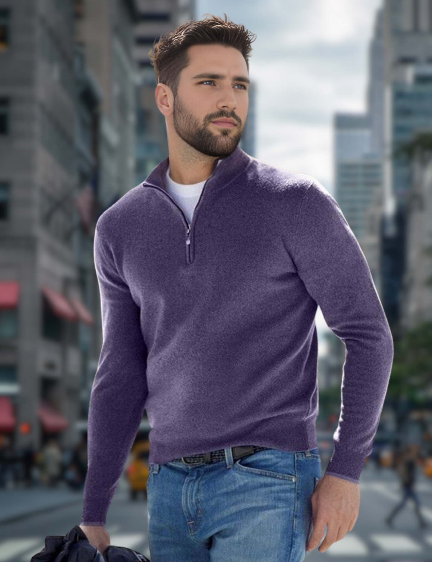 Levoire | Pull À Col En V Premium Avec Fermeture Éclair Pour Hommes Lilas