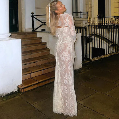 Levoire | Robe longue avec cordon et détails en dentelle