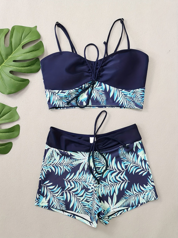 Levoire | Ensemble De Bikini Deux Pièces Avec Motif De Feuilles Et Shorty