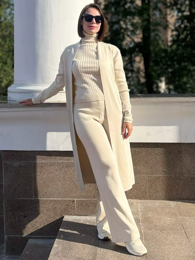 Levoire | Ensemble Tricot De 3 Pièces - Pull, Pantalon Ample, Cardigan