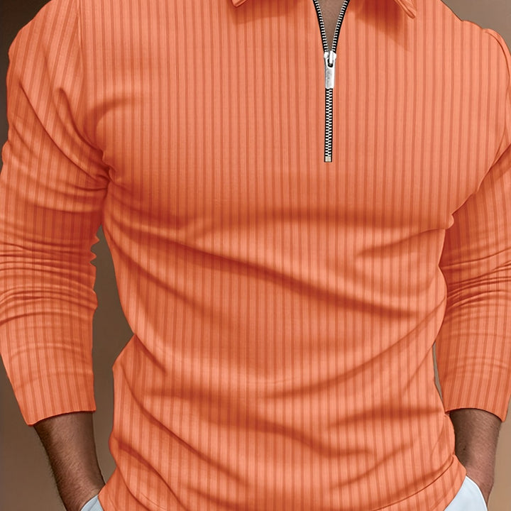 Levoire | Rayures Verticales Chemise Pour Hommes Avec Zip Et Manches Longues Rouge orange