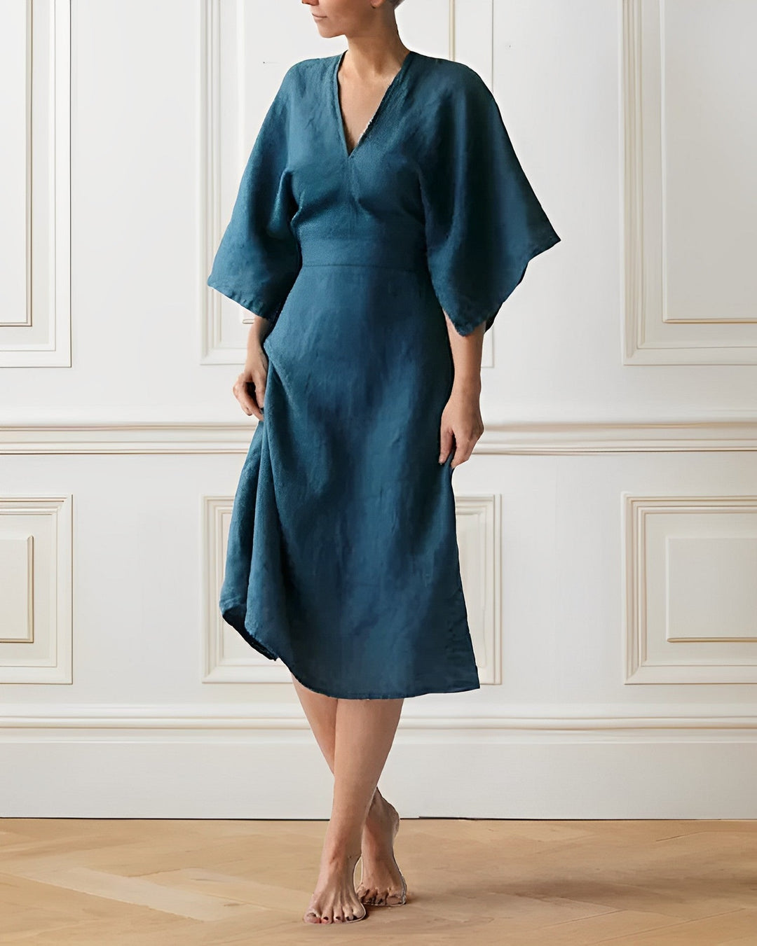 Levoire | Robe En Lin Léger Au Style Décontracté Bleu