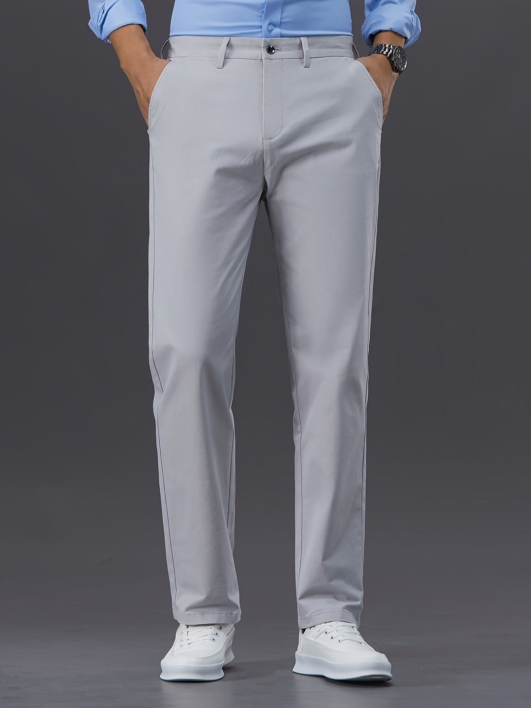 Levoire | Affaires Détendues Ajustement Étroite Pantalons Pour Hommes Avec Poches Gris clair