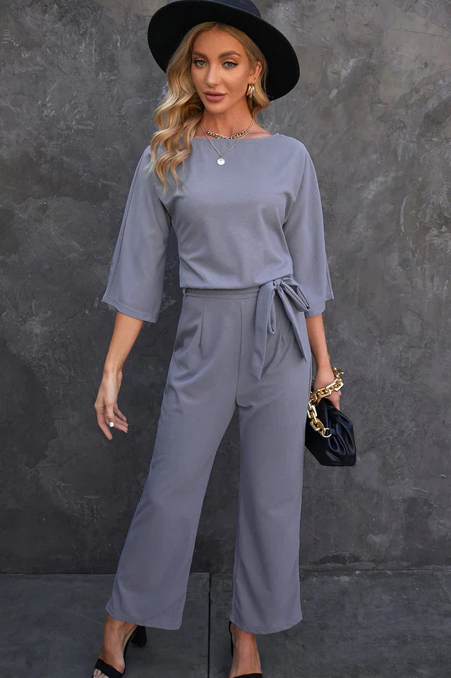 Levoire | Combinaison En Lin Pour Femmes Jambes Larges & Ceinture Gris foncé
