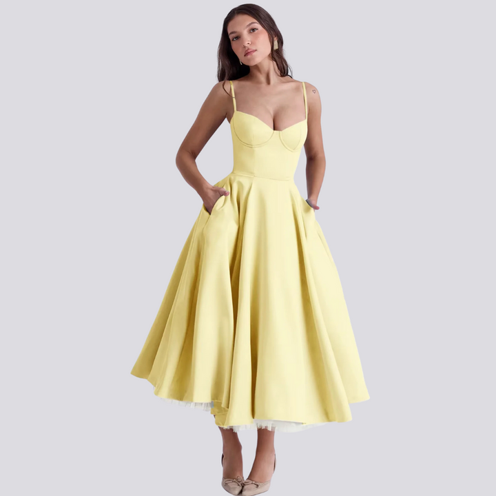 Levoire | Robe D'Été Élégante À Motifs De Roses Jaune