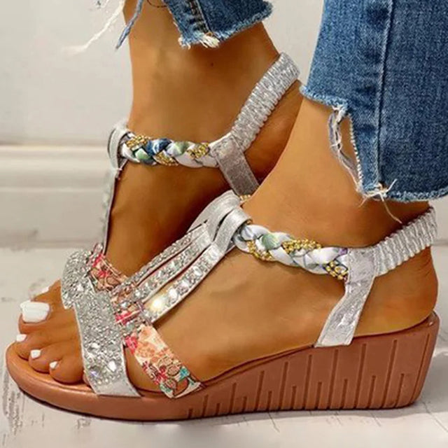 Levoire | Sandales Décorées À Talon Wedge Zilver 1