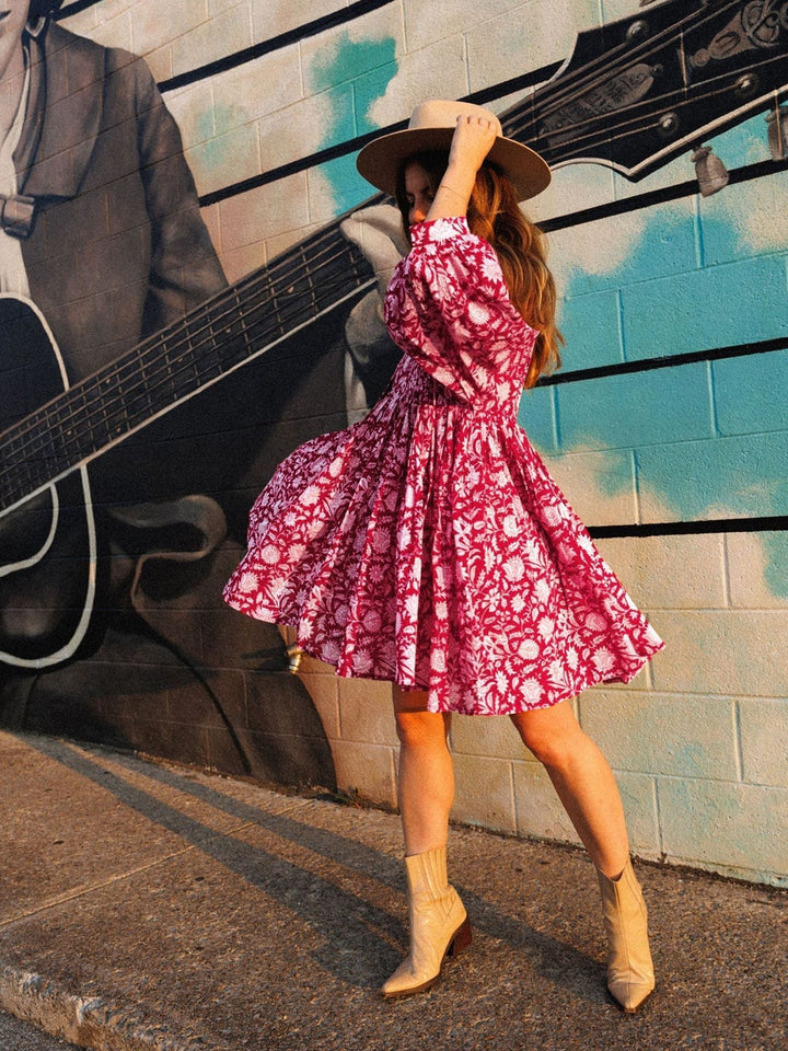 Levoire | Robe Courte Florale À Manches Bouffantes
