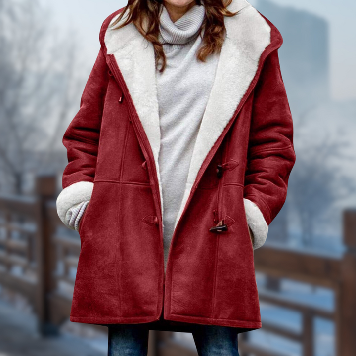 Levoire | Manteau En Fleece Long Doux Et Confortable Pour Femmes Avec Capuche Rot