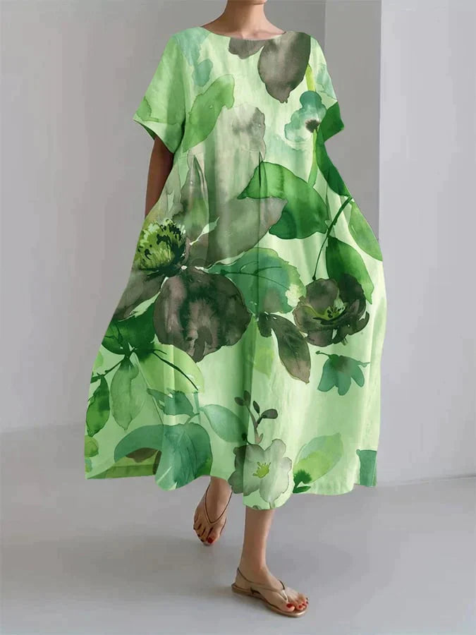 Levoire | Robe ample pour femmes avec motif floral botanique Verte