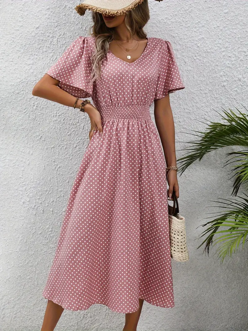 Levoire | Robe Taille Froncée Imprimée sur Toute la Surface, Robe Décontractée à Manches Courtes