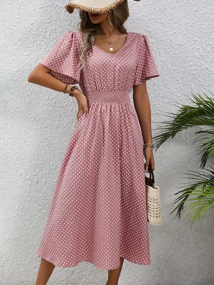Levoire | Robe Taille Froncée Imprimée sur Toute la Surface, Robe Décontractée à Manches Courtes