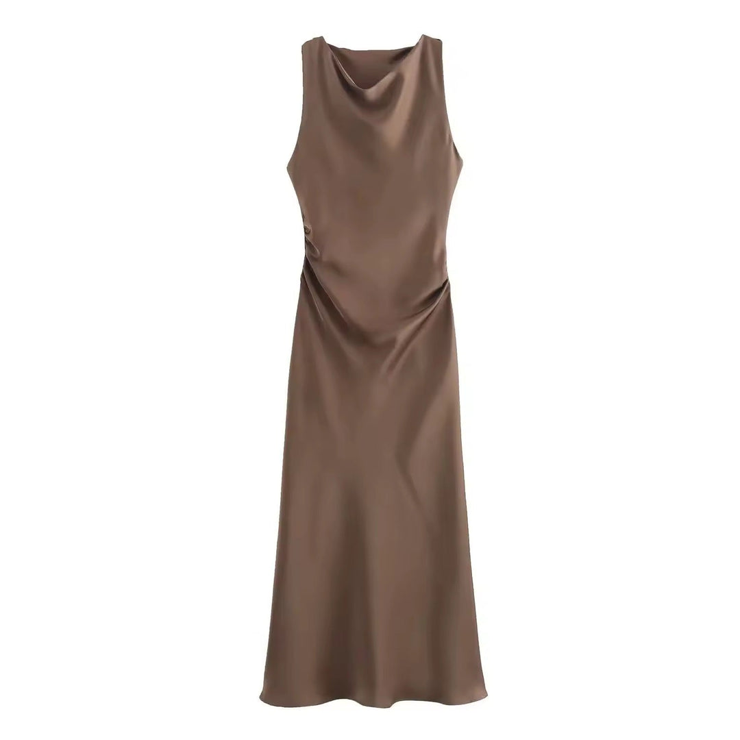 Levoire | Robe Maxi Satin Drapé Élégante Braun