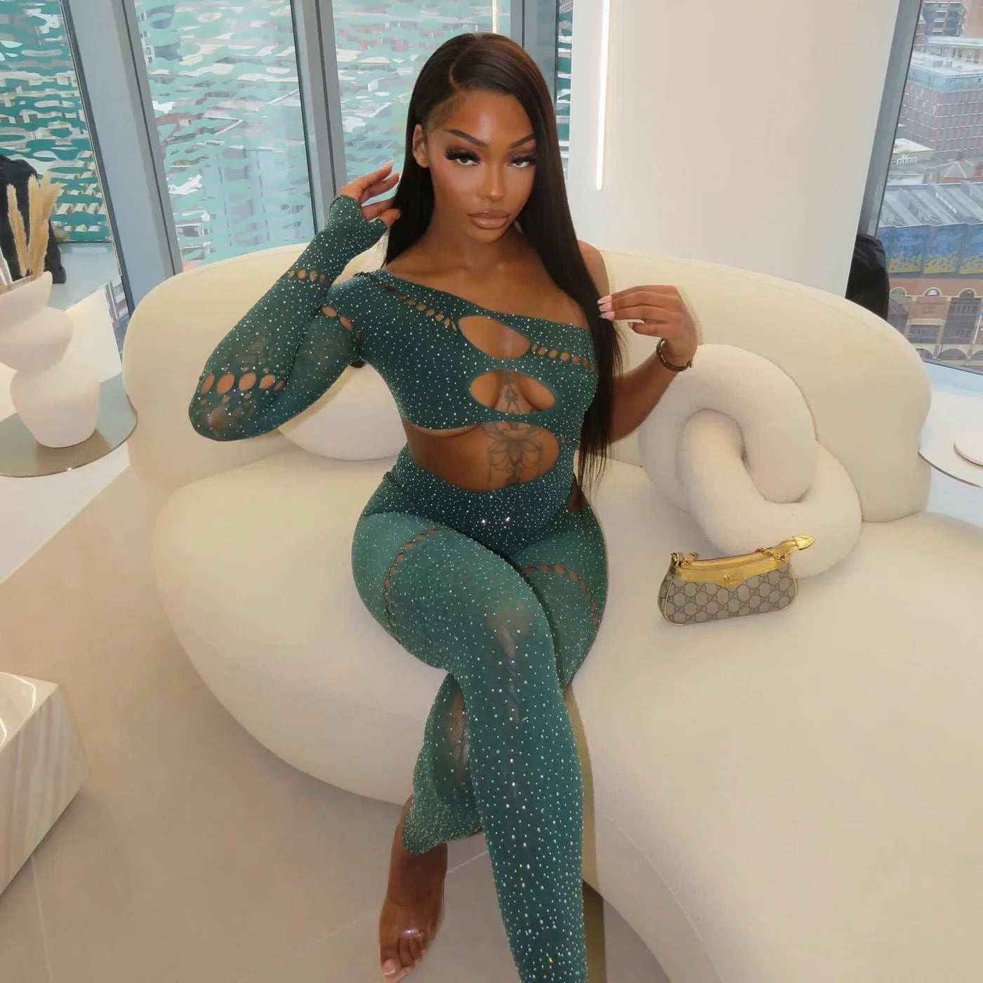 Levoire | Fille Jumpsuit Orné De Strass Vert foncé