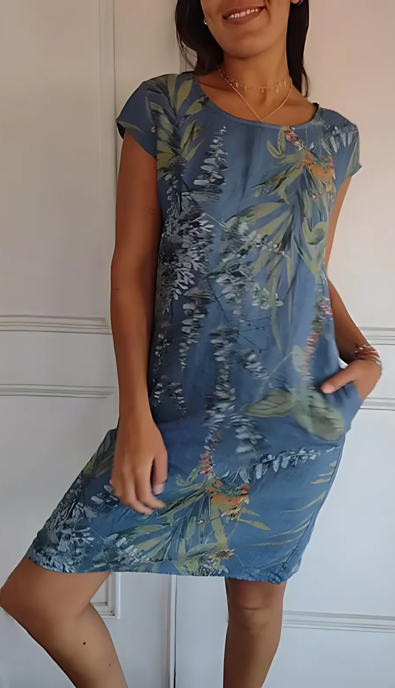 Levoire | Robe Élegante Confortable À Col Rond Bleu