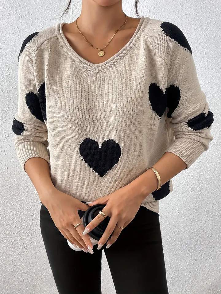 Levoire | Pull À Col En V Pour Femmes Avec Motif En Forme De Cœur