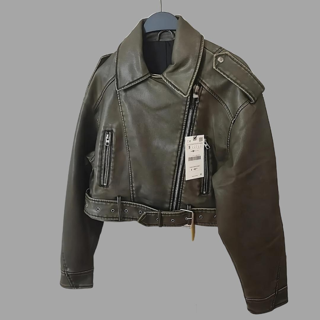 Levoire | Veste en cuir synthétique élégante pour femmes Tenue printanière stylée pour femmes Olive
