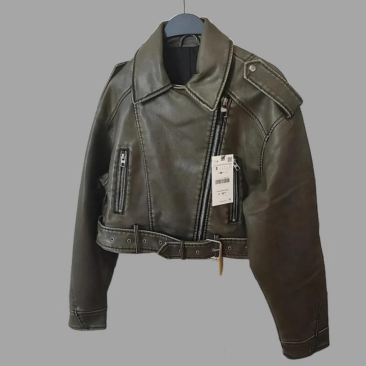 Levoire | Veste en cuir synthétique élégante pour femmes Tenue printanière stylée pour femmes Olive
