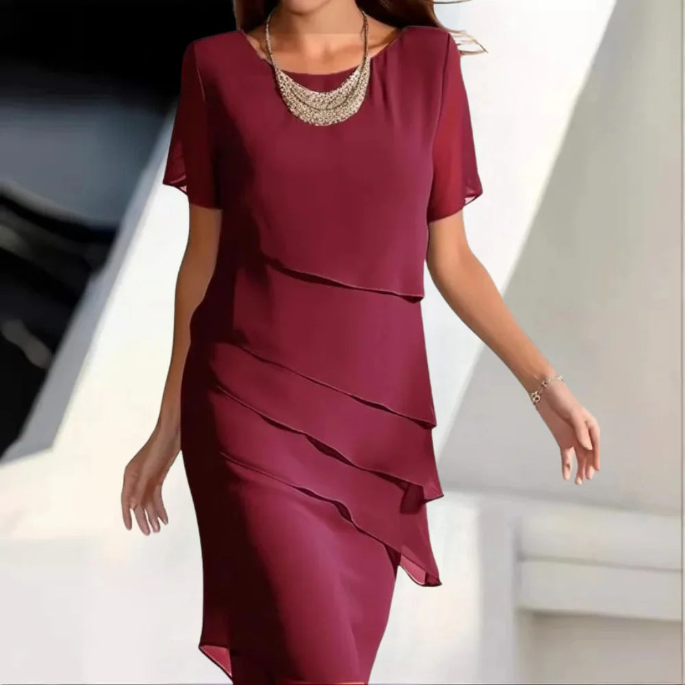 Levoire | Robe Midi Chiffon de Luxe pour Femmes Design Élégant Rot