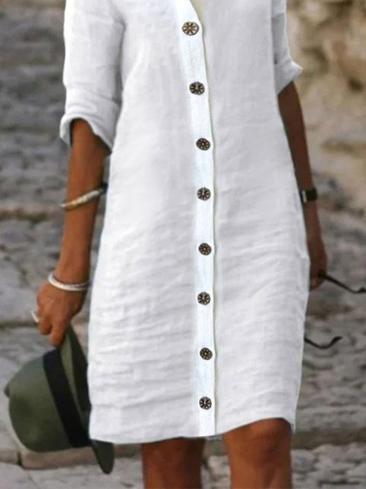 Levoire | Robe décontractée en coton et lin uni Blanc