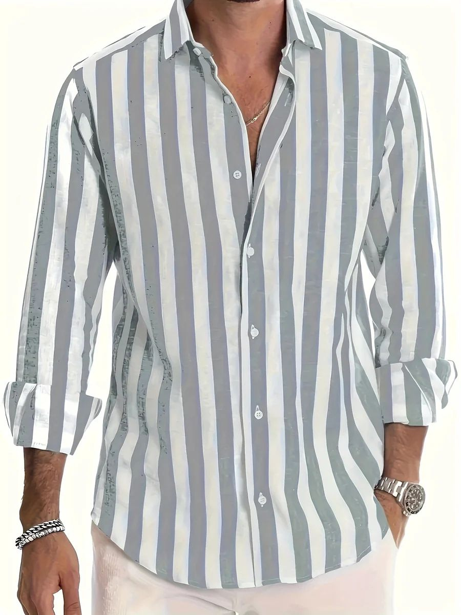 Levoire | Chemise à rayures pour hommes avec manches longues Chemise élégante pour hommes Gris