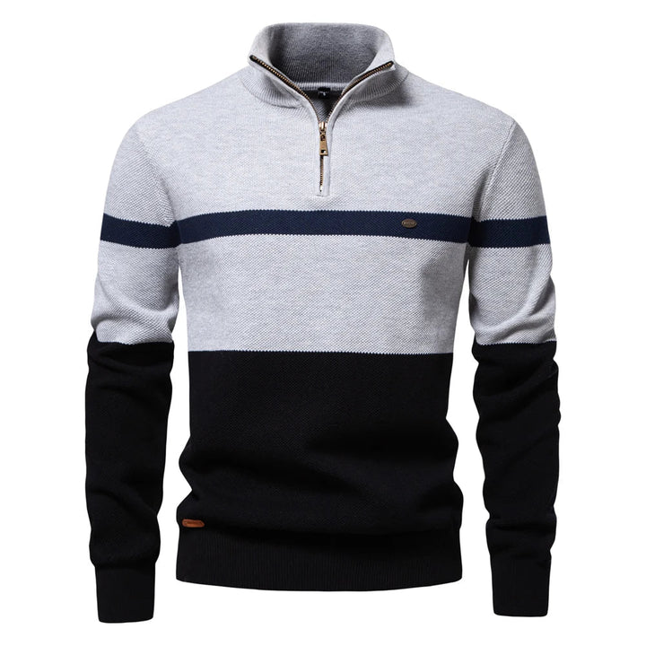 Levoire | Sweatshirt Pour Hommes En Style Colorblock Avec Demi-Zip Bleu clair