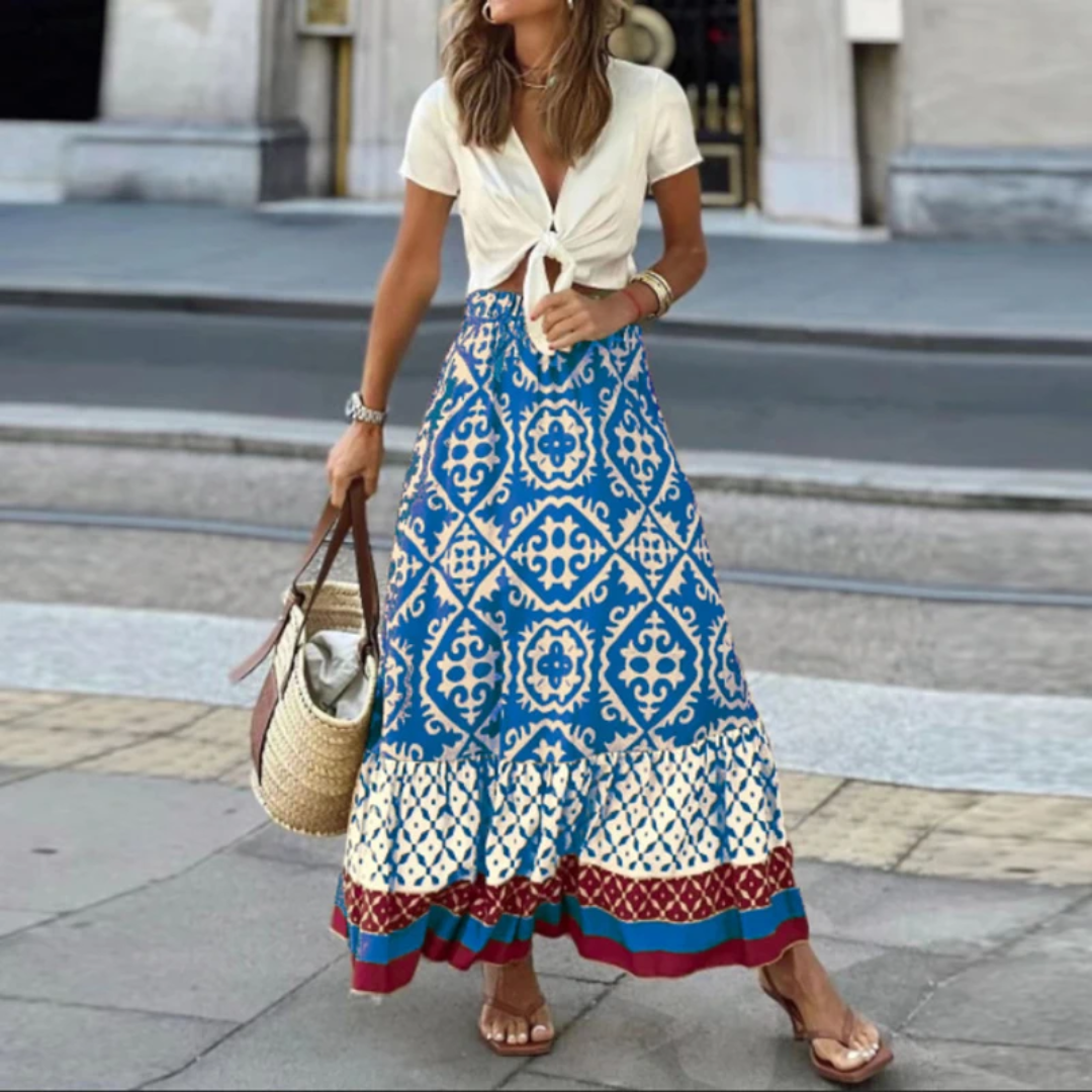 Levoire | Pantalon taille haute géométrique tendance pour un port décontracté Bleu