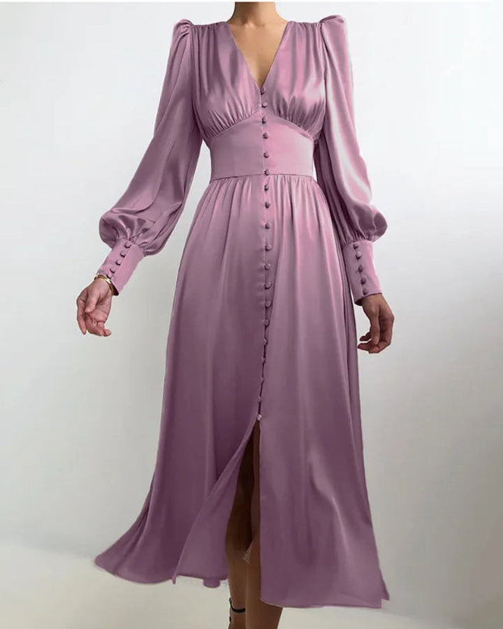 Levoire | Robe Maxi en Soie Décolleté en V pour Femmes Lila