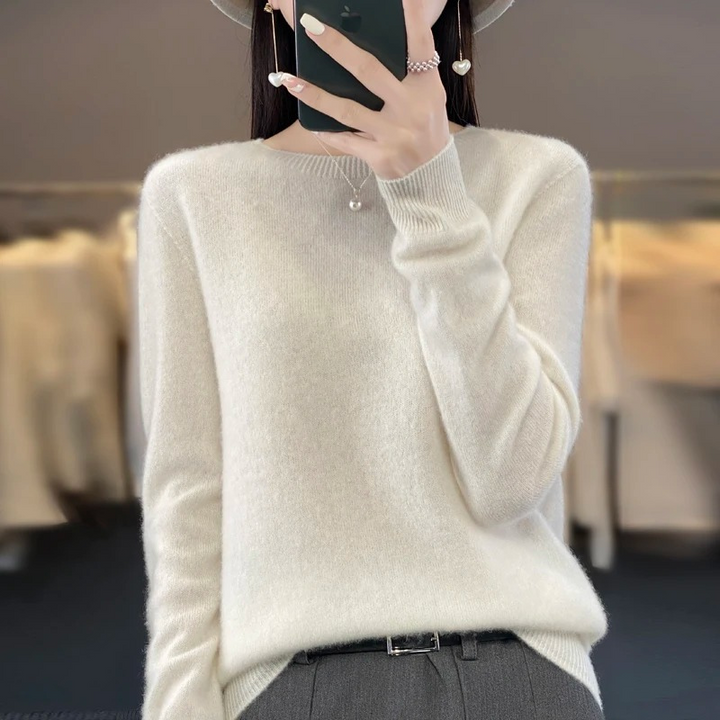 Levoire | Pull en cachemire Femme Élégant Col Rond, Doux & Confortable Blanc