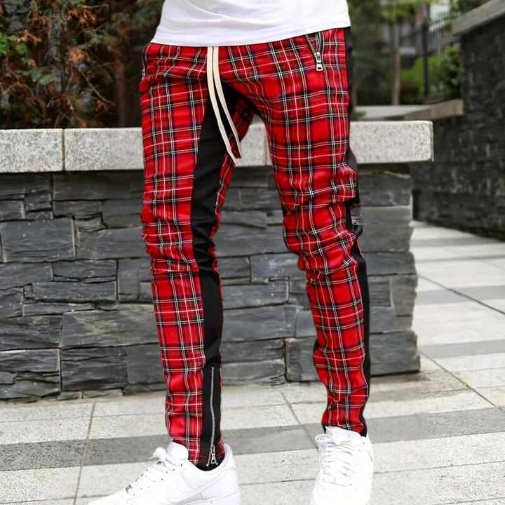 Levoire | Hommes Pantalon Carreaux Décontracté Confortable Avec Poches Zippées Pour Hommes Rot