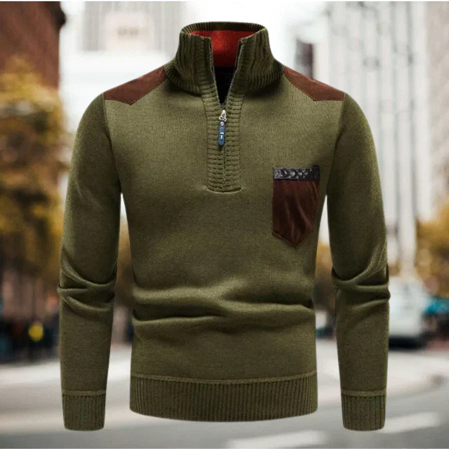 Levoire | Pull Homme Avec Col Montant Et Demi-Zip Vert