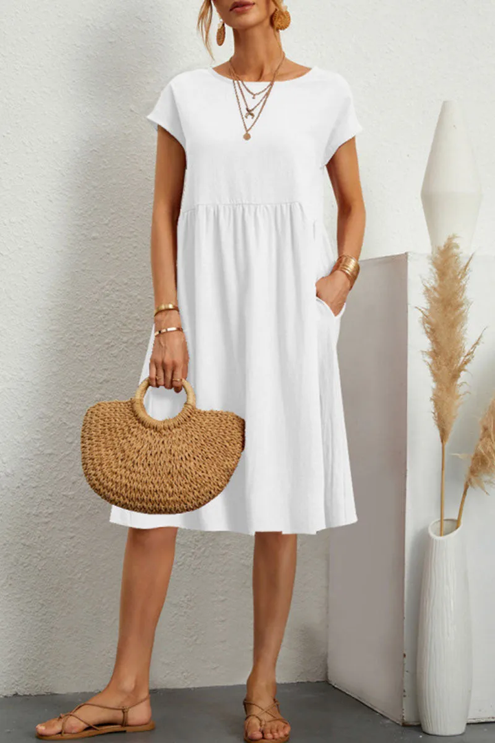 Levoire | Robe décontractée à manches courtes et col rond en patchwork uni Blanc