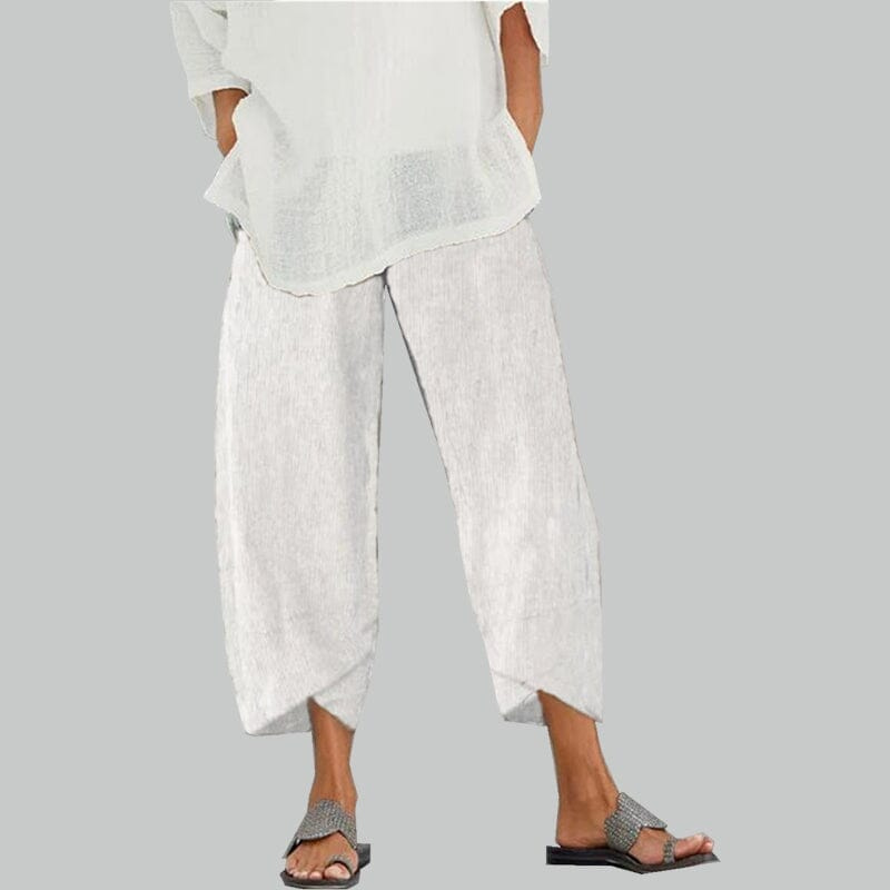 Levoire | Pantalon femme en coton léger et lin, confort d'été pour femmes Blanc