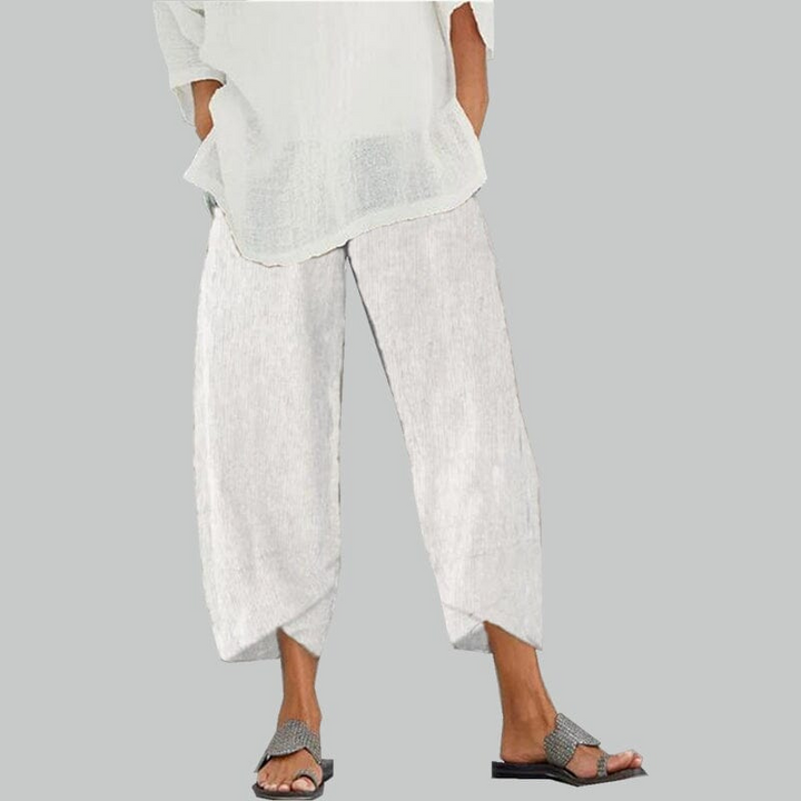 Levoire | Pantalon femme en coton léger et lin, confort d'été pour femmes Blanc