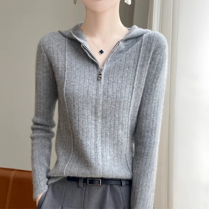 Levoire | Veste femme à zip Slim Fit avec capuche en tricot Gris