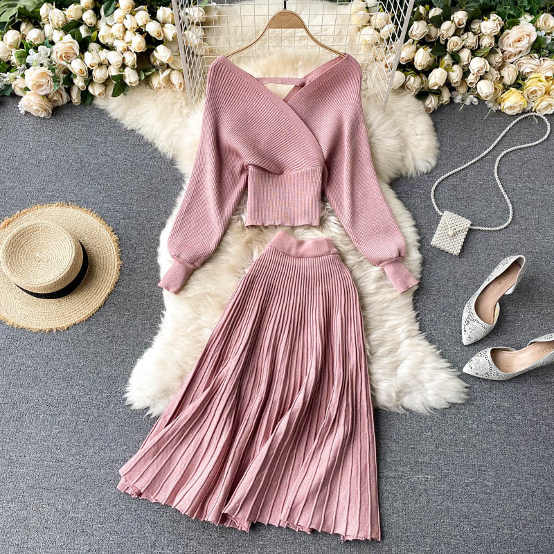 Levoire | Haut De Taille Courte & Jupe Plissée Taille Haute Élastique Une taille Rosa